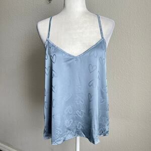 New Chyrii Blue Heart Satin Pajama Cami Top Women's L Relaxed Sleepwear
